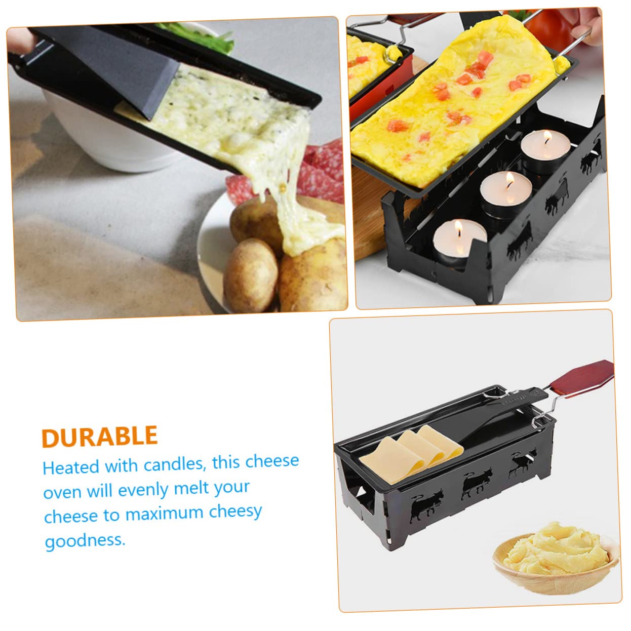 BESTOYARD 1 Set Cheese Griddle Carbon Steel Baking Tray Raclette Table Grill for Cheese Candlelight Cheese Raclette Indoor Grill Household Mini Cheese Oven Iron Kitchen Supplies Korean