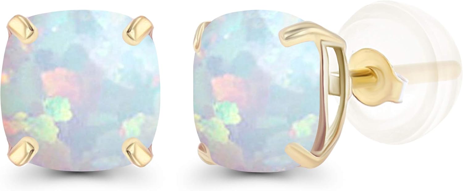 Solid 14K Gold 6mm Cushion Cut Genuine Birthstone Stud Earrings For Women | Hypoallergenic Studs | Natural or Created Gemstone Stud Earrings For Women