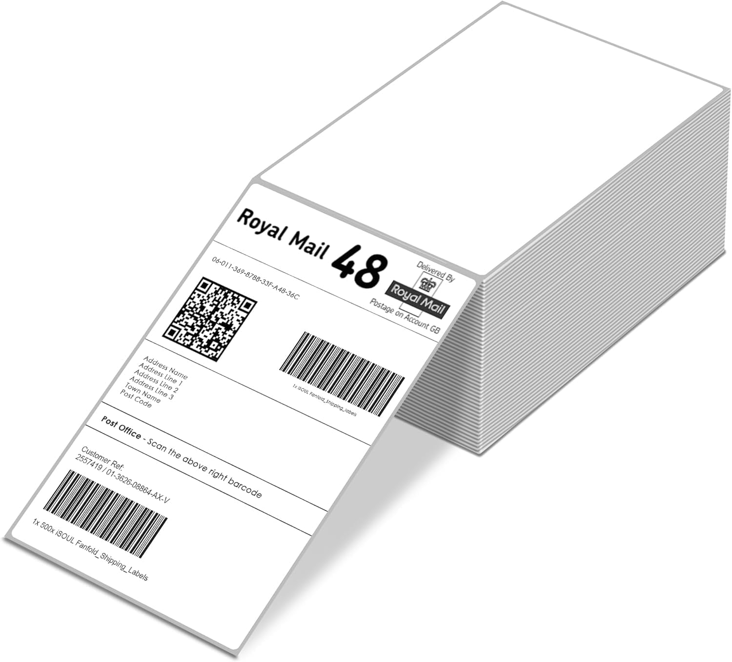 iSOUL 4X6 Direct Thermal Printer Labels Roll 100mm x 150mm 500 White Permanent Adhesive Shipping Labels Rolls Compatible for Zebra, MUNBYN Printers to use on Amazon, Royal Mail Label