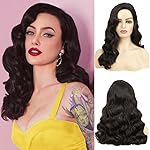 Swiking Long Black Curly Wavy Wig for Women Long Finger Wave Heat Resistant Fiber Synthetic Hair Wigs for Cosplay Halloween Party Use