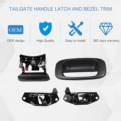 Miniatura 4 de CARMOCAR Kit de reparación de accesorios de puerta trasera para Chevrolet Chevy Silverado GMC Sierra 1999-2006 incluyendo mango, bisel, pestillos,