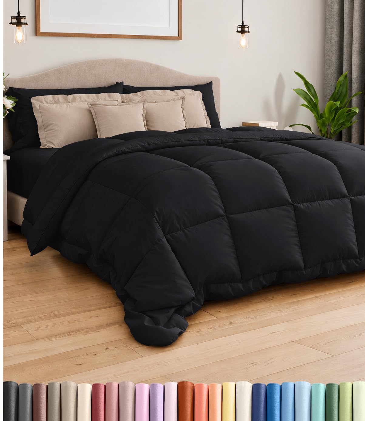 Comforter Cal King Size - Down Alternative Duvet Insert - Black, 102" x 96"
