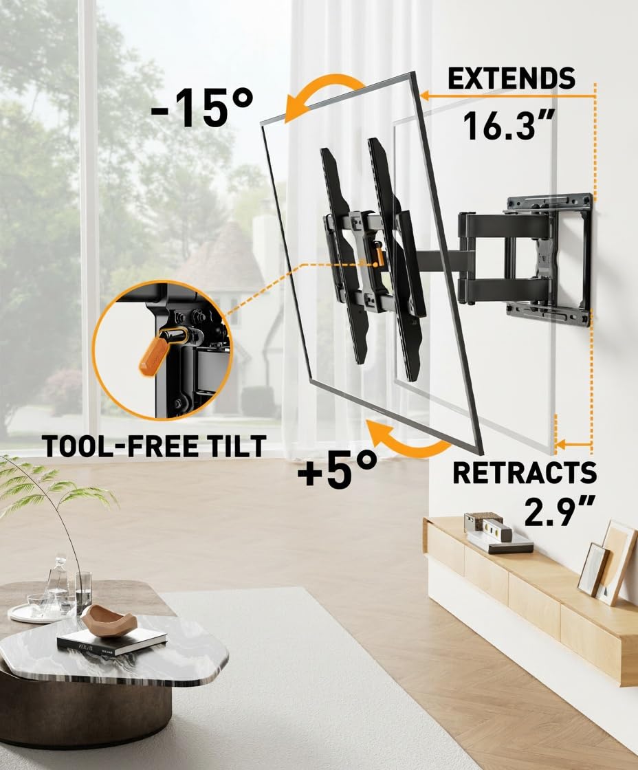 テレビ壁取付けブラケット　Monoprice 　フルモーション Amazon | Perlegear フルモーションテレビウォールマウント 高耐久
