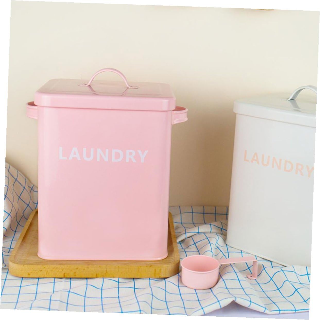 Iron Pet Food Barrel with Lid Sealed Pet Food Storage Bucket with Measuring Cup for Household Use Pink