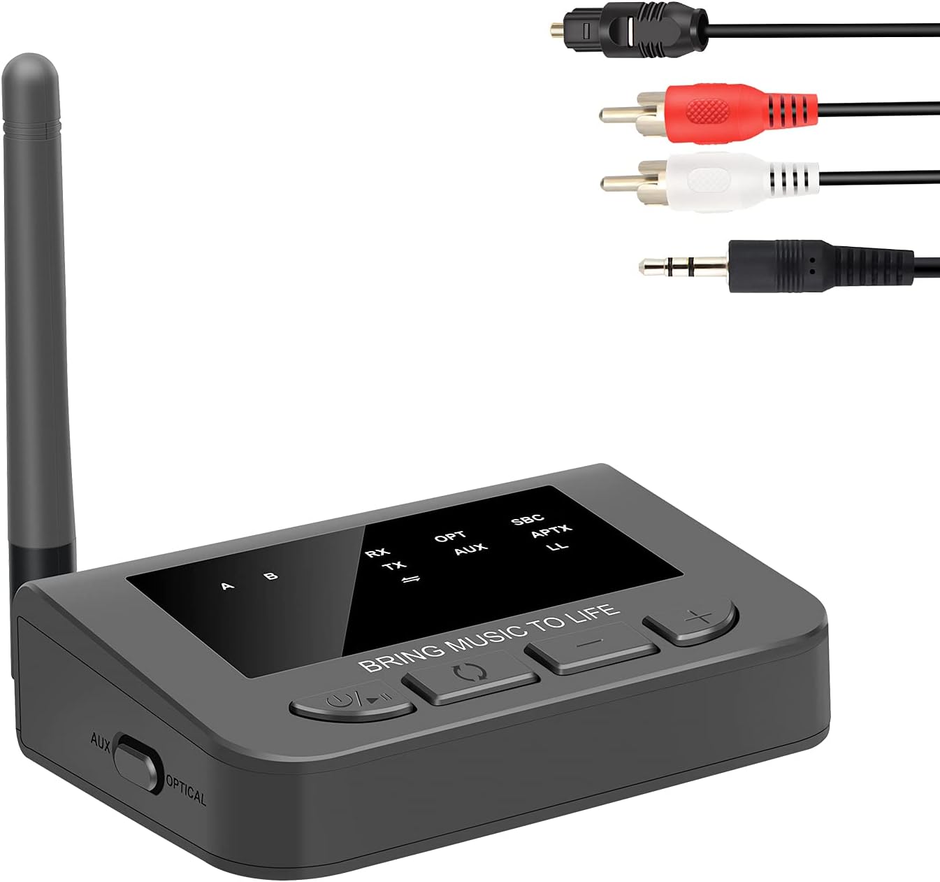 Golvery Long Range Bluetooth Transmitter and Receiver, Low Latency Audio Adapter for TV/PC/DVD, Optical/3.5mm AUX/RCA Audio Streaming, 2 BT Headphones and 1 Wired Speaker Simultaneously, Plug&Play…