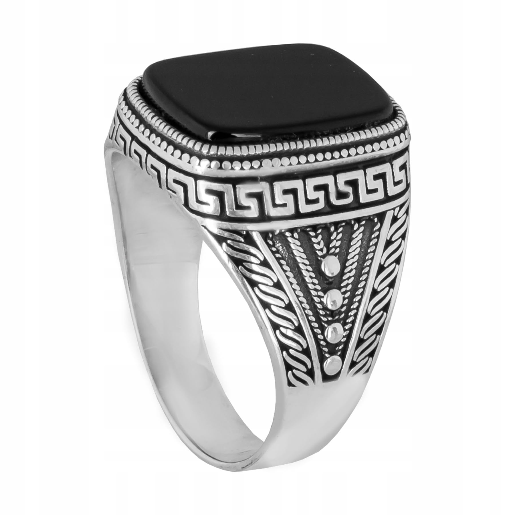925 Sterling Silber Ringe Herren Siegelring Onyx Schwarz Poliert Oxidiert Elegant Herrenring Handgefertigt Schmuck Größe 58