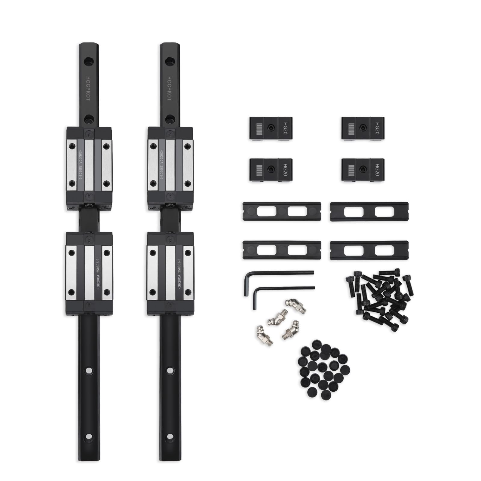 HGR20 Kit de guidage linéaire de 400 mm, 2 rails linéaires de 400 mm et 4 blocs coulissants HGH20CA