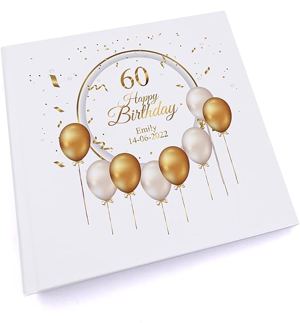 Personalised 60th Birthday Photo Album Gift With Gold Balloons