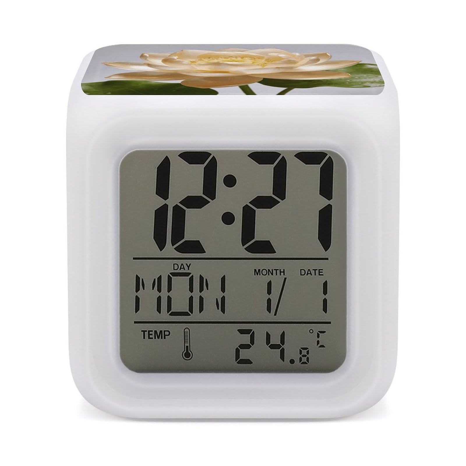 VstaDank Lotus Champagne Alarm Clock Alarm Clock with 7 Color Changing Digital Clocks for Bedrooms Sleep Training Clocks with Large Display for Office Kitchen Living Room