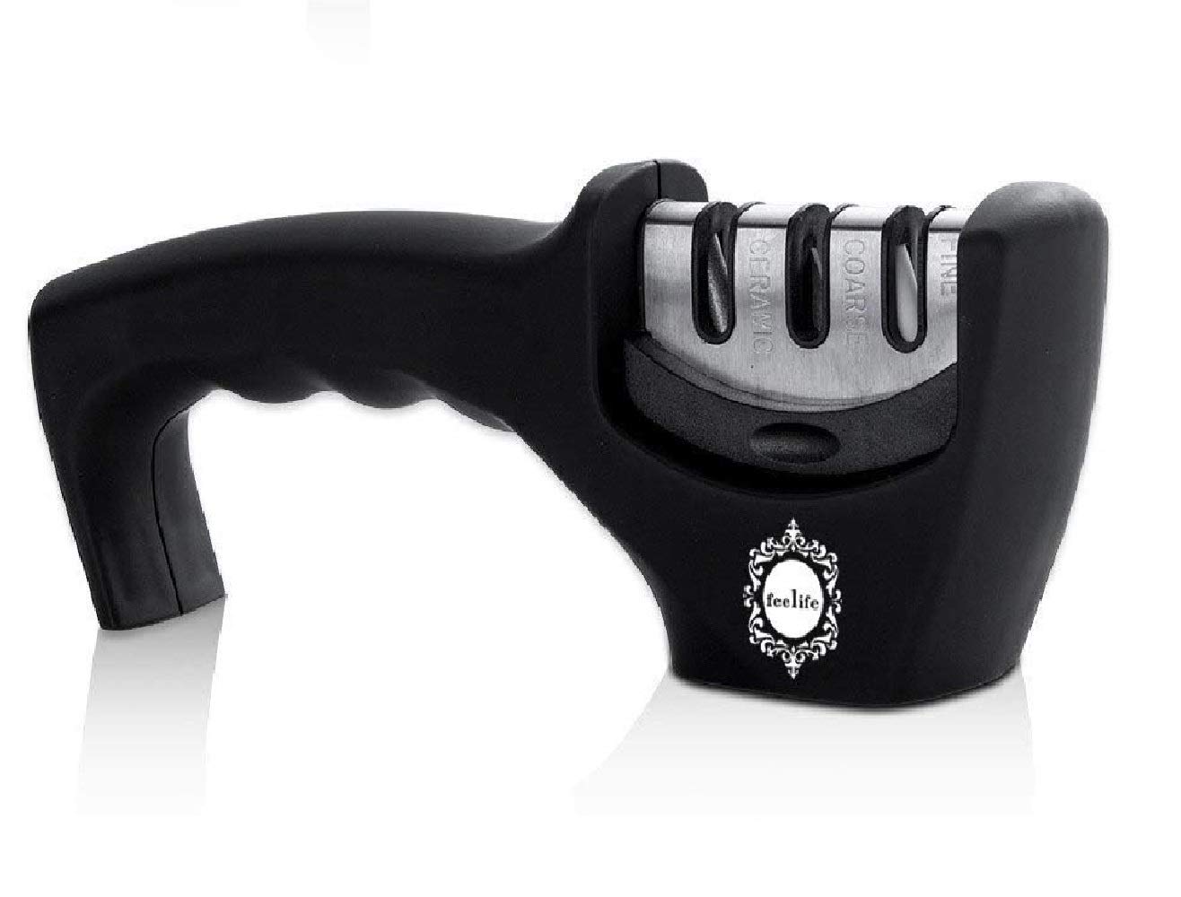 Sage Kitchenware Best Professional Manual Knife Sharpener - Easy Use - Safe - All Knife Sizes - Straight or Ceramic Blades 3-Stage System - Kitchen and Portable