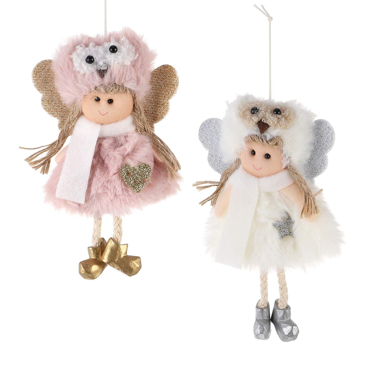 HEALLILY 2Pcs Christmas Plush Angel Doll Pendants Cute Plush Elk Angel Girls Xmas Tree Decoration Hanging Ornaments for Party Favor Seasonal Decor