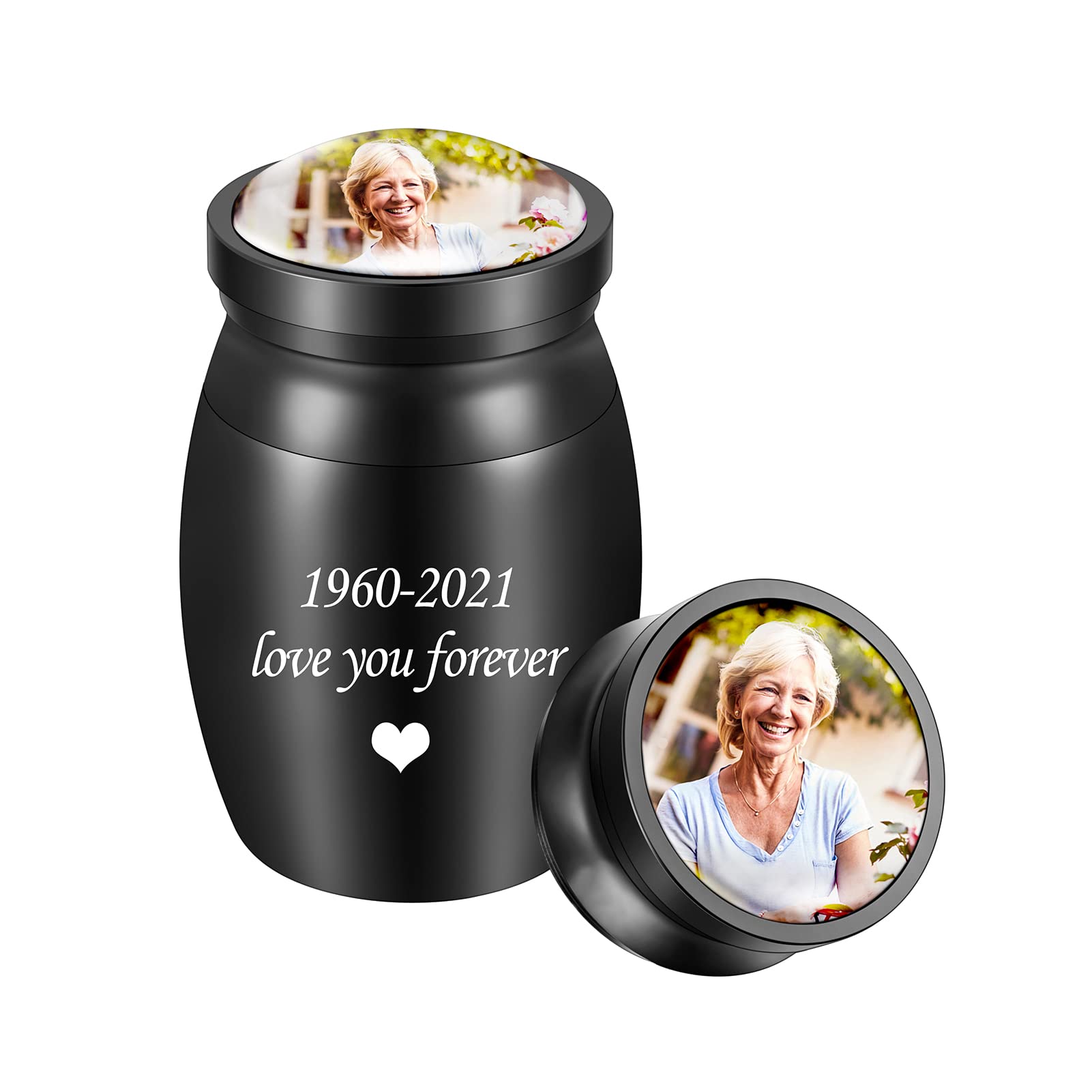 Photo Customization Small Urns for Human Ashes Black Mini Cremation Urns for Ashes Stainless Steel Memorial Ashes Holder
