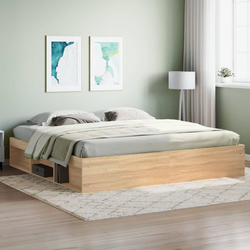 Gecheer Struttura Letto,Giroletto,Matrimoniale,Moderno,in Legno Multistrato,Rovere Sonoma,con Senza Testiera,con Porta Libri,200x200 cm,Letto con Doghe, Letto,Matrimoniale Moderno,200x200 cm