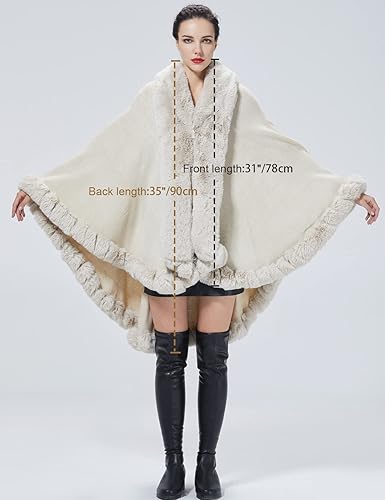 Miniatura 7 de Chal de piel sintética para mujer, capa tipo poncho con ribete de piel sintética, sin mangas, cárdigan elegante para fiesta