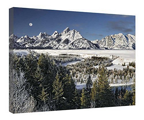 Idée cadeau tableau lune paysage d'hiver prêt à suspendre 40x50