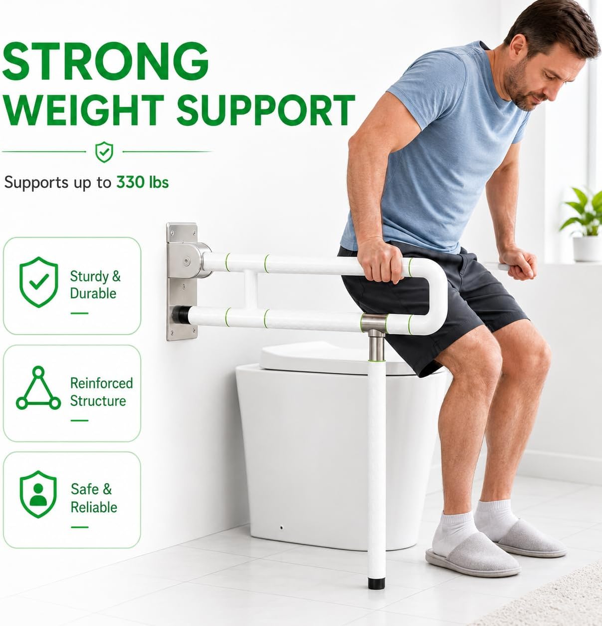 30-Inch Flip-Up Toilet & Shower Standing Assist Grab Bar for Seniors