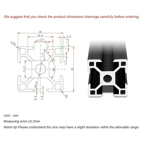 Miniatura 2 de 3030 T Ranura de aluminio extrusión para piezas de impresora 3D y CNC DIY Negro 1500mmX4