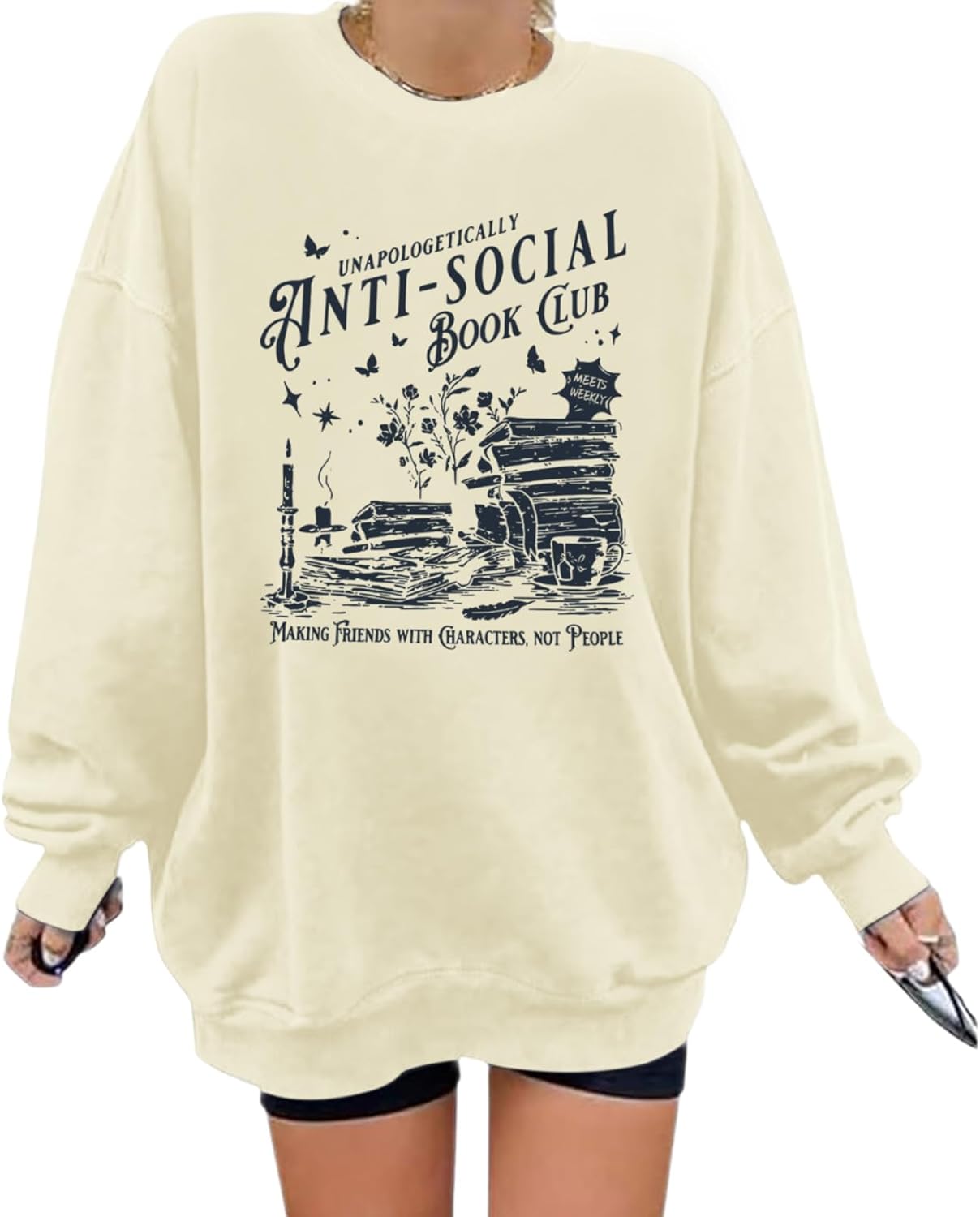 Anti Social Book Club Sweatshirt Women Teacher Book Sweatshirts Graphic Oversized Funny Pullover Hoodie