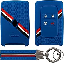 Keyzone Striped Silicone Key Cover & Keychain Compatible for Renault New Duster 2026 |Triber | Kiger Smart Card (Blue with Blue Striped Keychain)