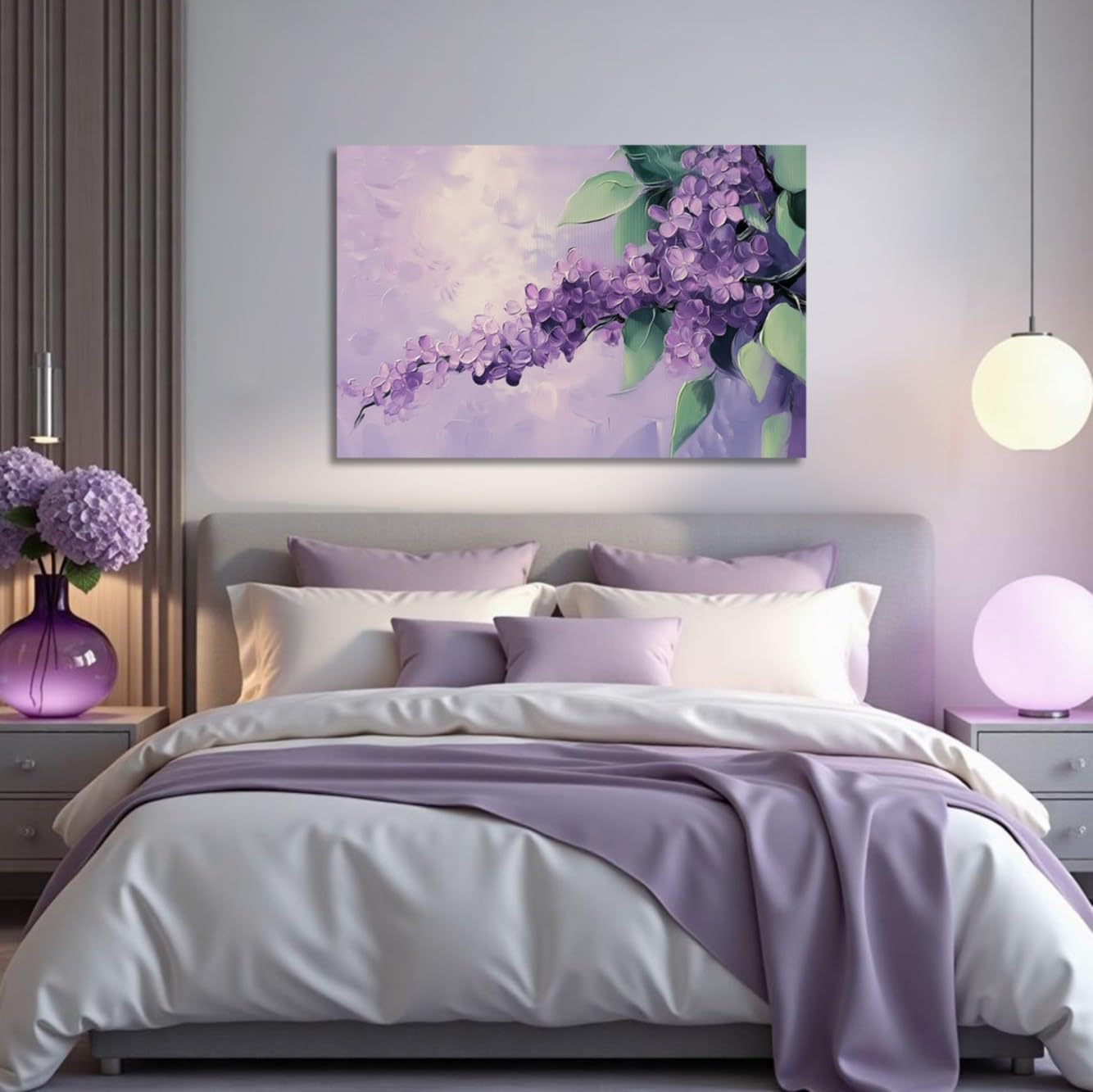 YMXDYMJSW Lilacs Wall Art Purple Floral Canvas Prints Purple Lilac Flower Pictures Farmhouse Large Floral Painting for Bathroom Kitchen Decor Framed (12L x 18W)