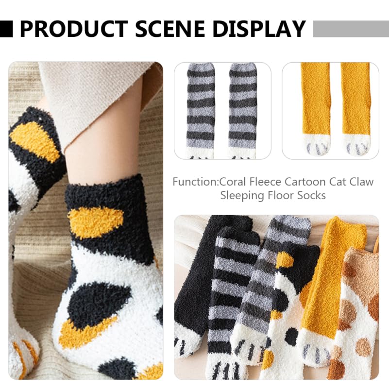 DOITOOL 6pairs Cute Cat Paw Floor Socks Thicken Coral Fleece Sleeping Stockings Warm Plush for Family Use Breathable and Odorless for Sleeping and Relaxing3