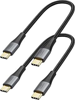 Short USB C to USB C Cable, CableCreation Type C Fast Charging USB C Cable 0.8FT 2 Pack, Double-Braided Exterior Compatible with Galaxy S23 Ultra S22 S21 S20 Note 20, MacBook, iPad Mini 6, iPad Pro 2020