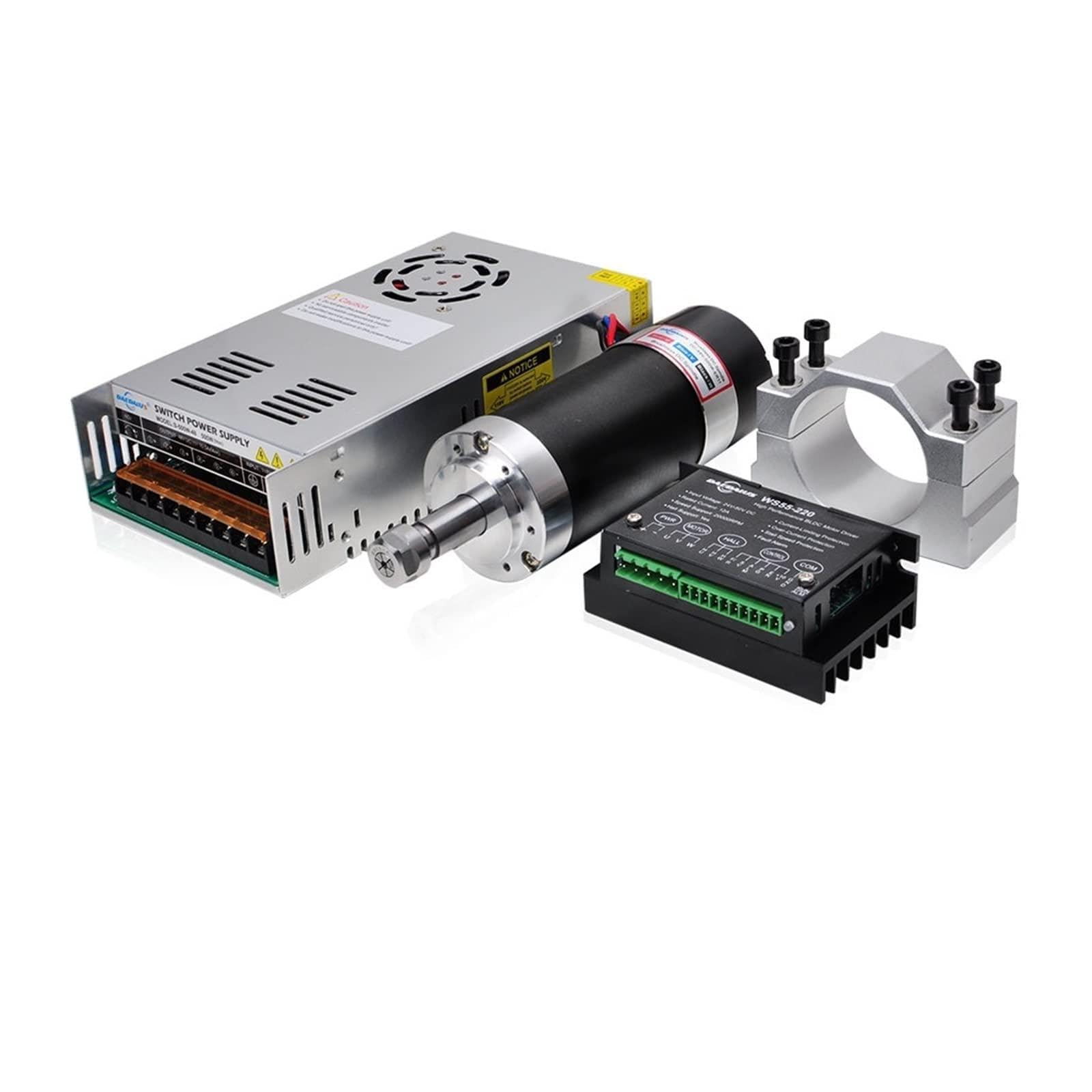 Mooilko Kit 4 500W Brushless Spindle Motor Er11 Dc Motor For Cnc Milling With Power Supply Driver 55Mm Clamp Bracket Er11 Collets Smooth Running(Kit 4)
