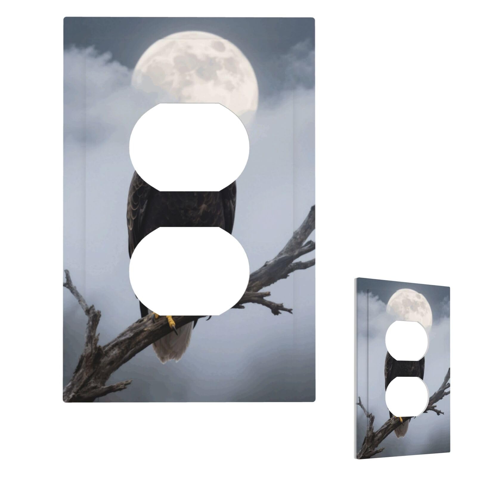 Fekiloot Duplex Eagle Full Moon Wall Plate Cover Modern Decorative 1 Gang Light Switch Cover Unbreakable Receptacle Outlet Covers For Living Room Bedroom Home Decor