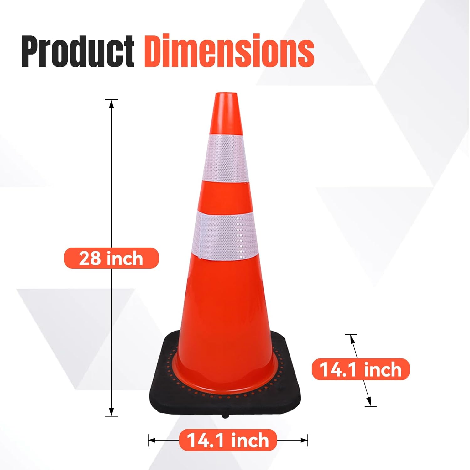 3PACK 28inches Safety Cones Orange PVC Traffic Cone with Weighted Base for Parking Flexible Durable Stable Reflective Honeycomb Surface Ideal for Outdoor Use 28-INCH