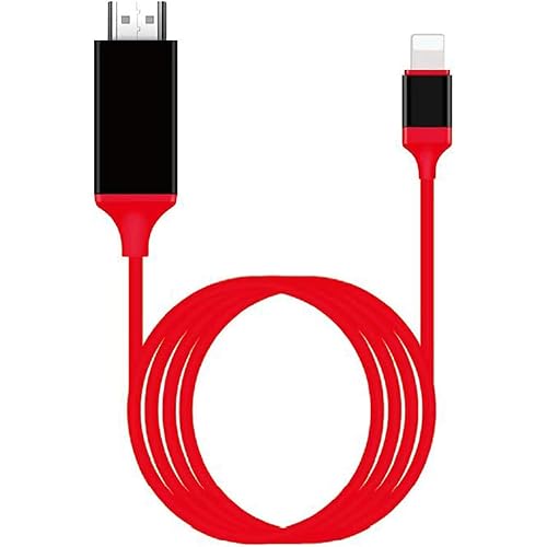 [Apple MFi Certified] Lightning to HDMI Adapter for Phone to TV,Compatible with iPhone,iPad, Sync Screen Connector Directly Connect on HDTV/Monitor/Projector NO Need Power Supply （6.6 Feet）(red)