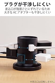 エレコム 電源タップ タワー型 延長コード [ 12個口 &amp; USB×5ポート ] 固定パーツ付 雷ガード ほこりシャッター 2m ブラック ECT-0720BK Amazon.co.jp: エレコム 電源タップ タワー型 延長コード [ 12