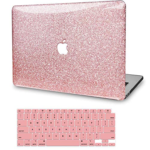 MacBook Air 13 Inch Case 2020 2019 2018 Release A2179 A1932, G JGOO MacBook Air 2020 Case, Glitter Hard Shell Case with Keyboard Cover for Mac Air 13.3 with Retina Display & Touch ID, Rose Gold