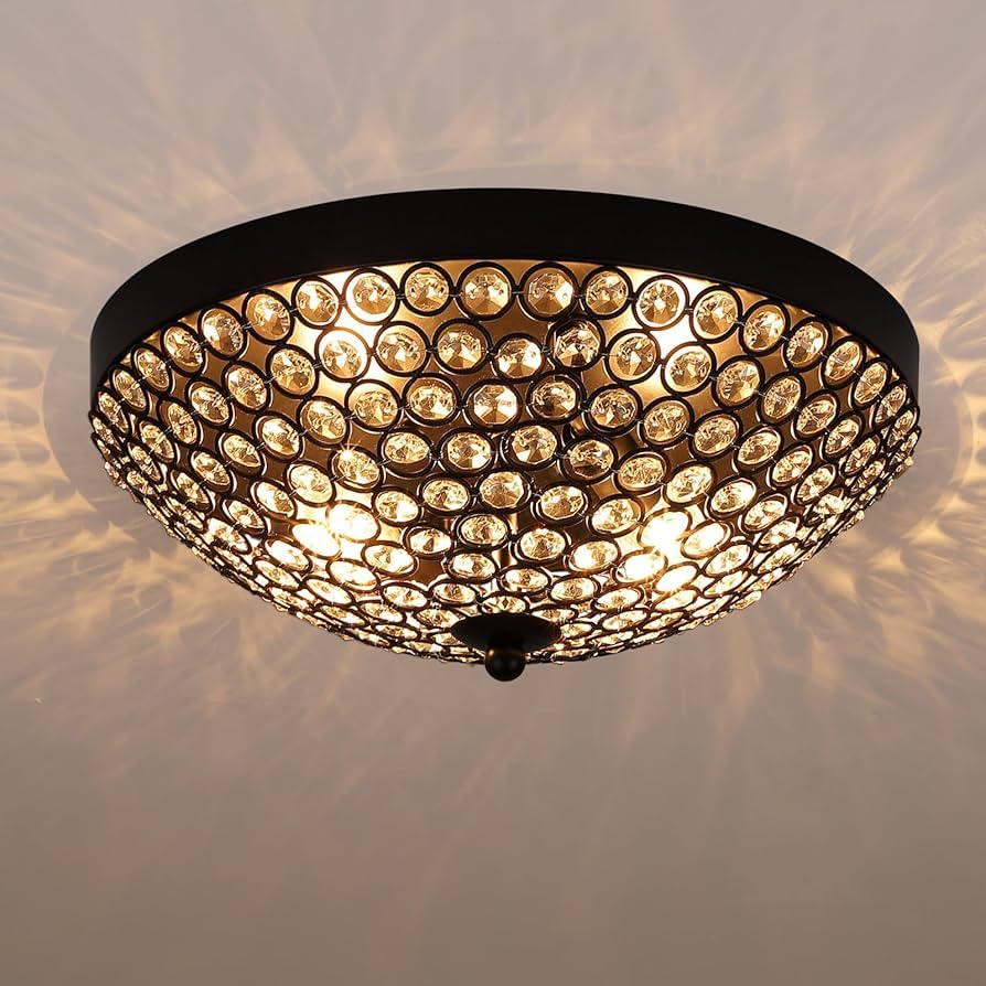 KABHAVENESHU CRAFT 18W LED Crystal Ceiling Light, Modern Flush Mount Jhoomer Chandelier, Warm White Bowl-Shaped Metal Ceiling Lamp for Living Room, Bedroom, Dining Room, Hallway, Entryway & Home Décor
