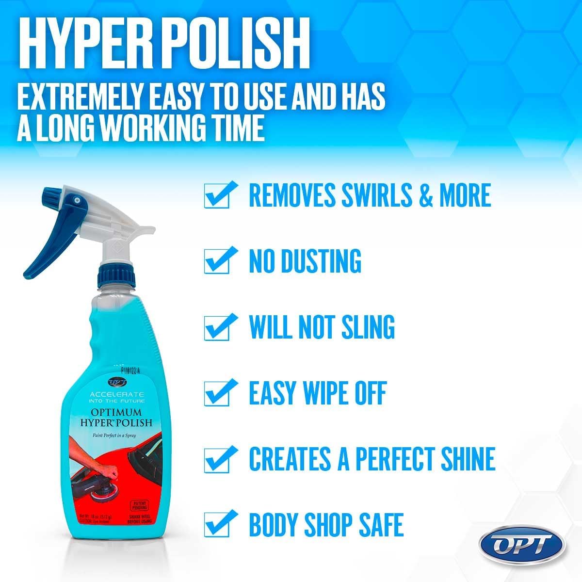 Optimum Hyper Polish - Sprayable Car Polish for Paint Correction, Buffing, Auto Detailing, Non-Staining, Non-Dusting, No Fillers, Body Shop Safe, Safe On Paint and Plastic Trim (64 Oz.)