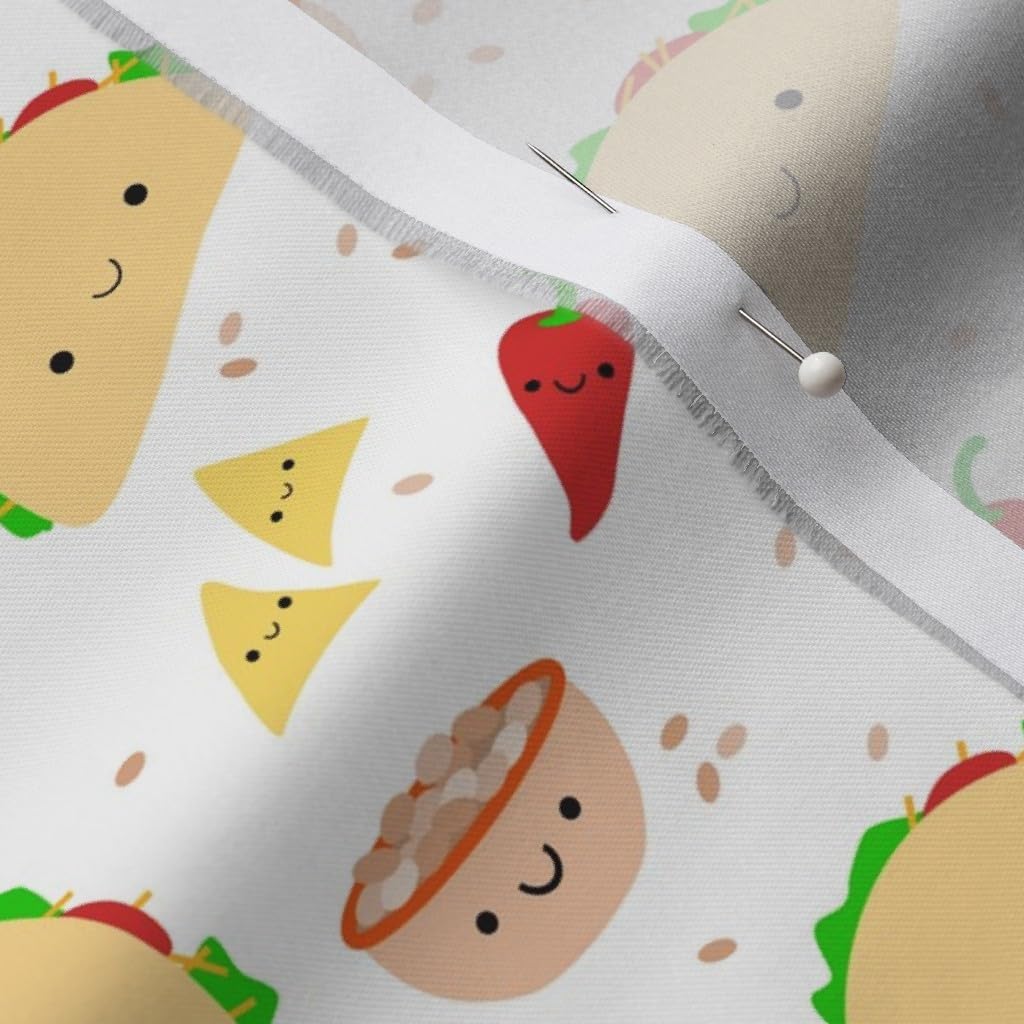 Spoonflower Fabric - Taco Tuesday Mexican Fiesta Cinco De Kawaii Cute Printed on Organic Cotton Sateen Fabric by The Yard - Sewing Quilting Apparel Home Decor