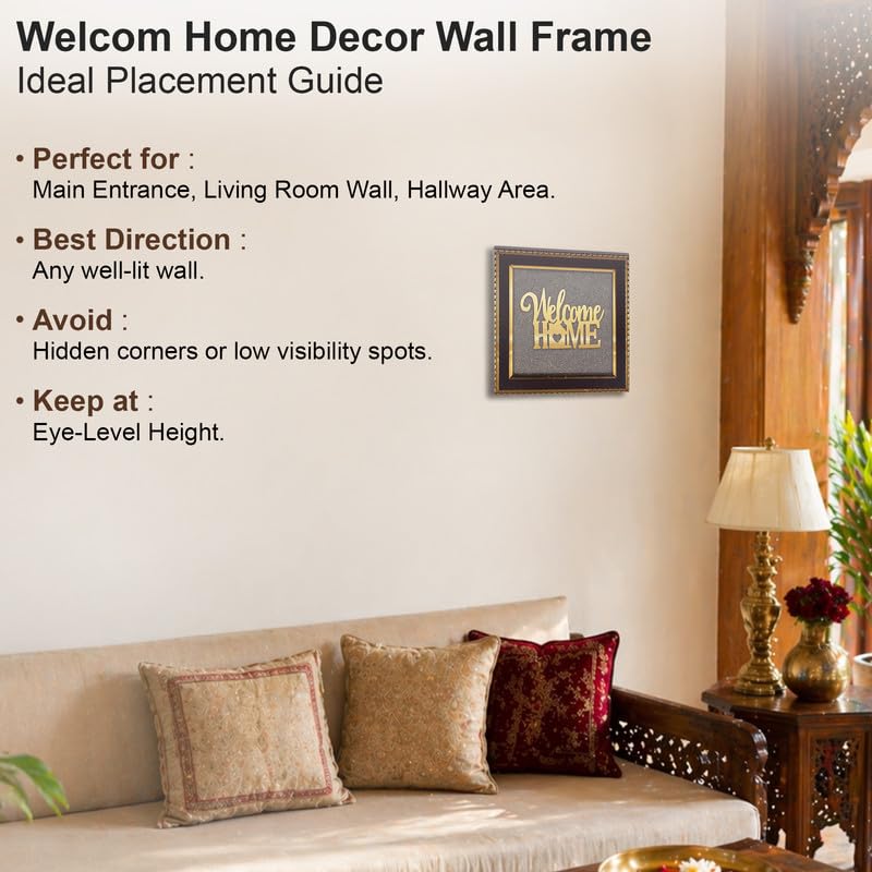 Image of Welcome Home Wall Frame Gold Finish, Decorative Entrance Wall Art for Home, Office & Housewarming Gift