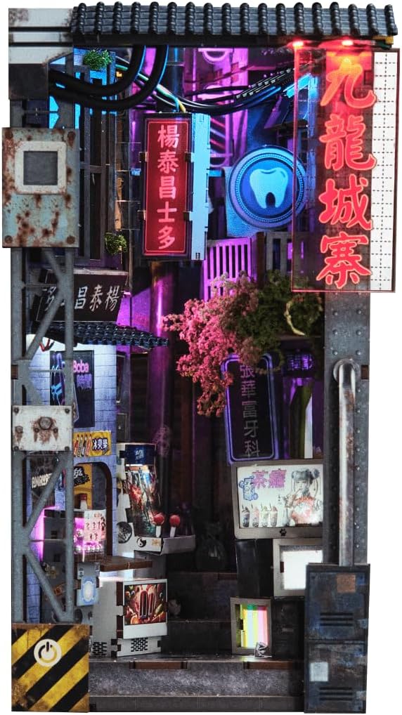 Anavrin Book Nook Kit Kowloon Walled City 2049 DIY 3D Wooden Booknook for Adults, Teens and Book Lovers, Bookshelf Insert Library Decor, Creative Gift for Family, Friends, and Elderly