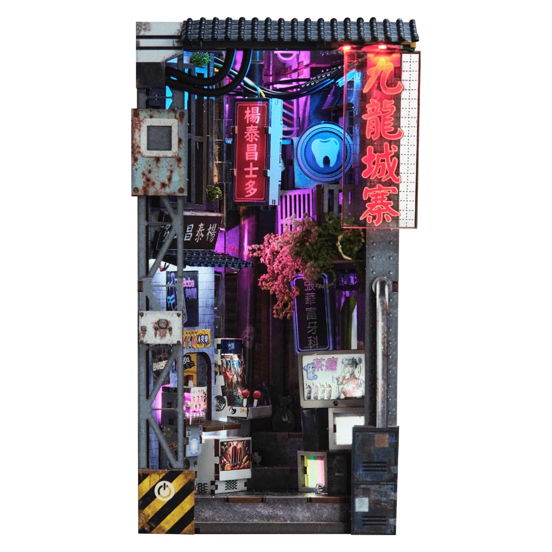 Anavrin Book Nook Kit Kowloon Walled City 2049 DIY 3D Wooden Puzzle Booknook for Adults, Teens and Book Lovers, Bookshelf Insert Library Decor, Creative Gift for Family, Friends, and Elderly