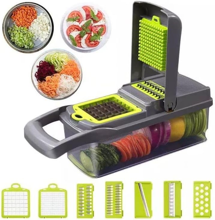 16 in 1 Vegetable Chopper, Vegetable Slicer W/Plastic Bags, Vegetable Chopper with Bowl, Vegetable Cutter, Tomatoes, Onions, Potatoes, Cucumbers, All Vegetables