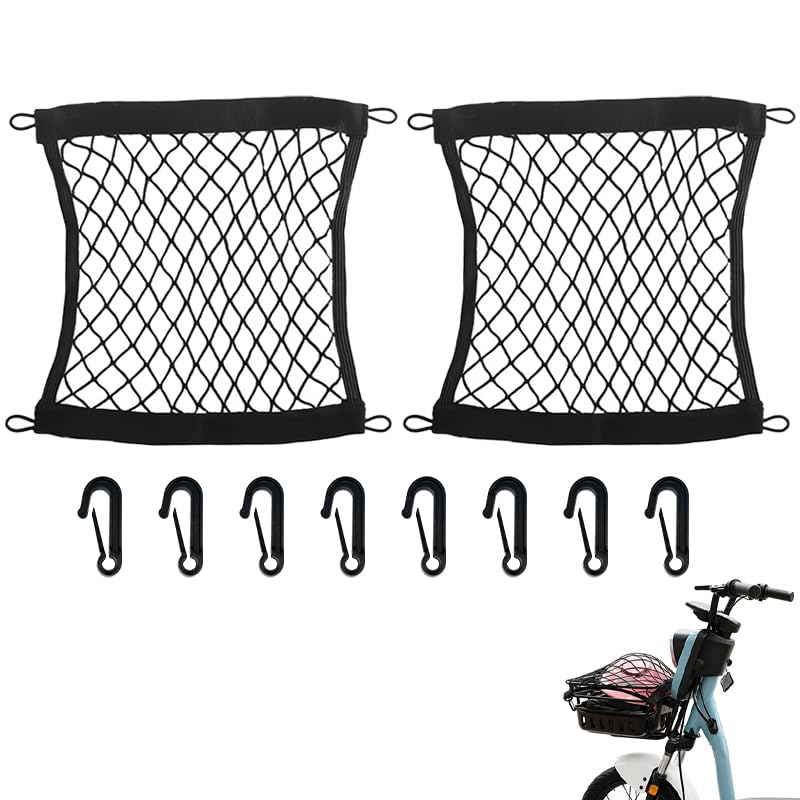 2 Stücke Hinteres Fahrradkorbnetz Elastisches Gepäcknetz 32.5 x 29 cm mit 4 Haken Universelle Passform für Fahrräder E-Bikes und Motorräder Aus hochwertigem Material für langlebige Nutzung