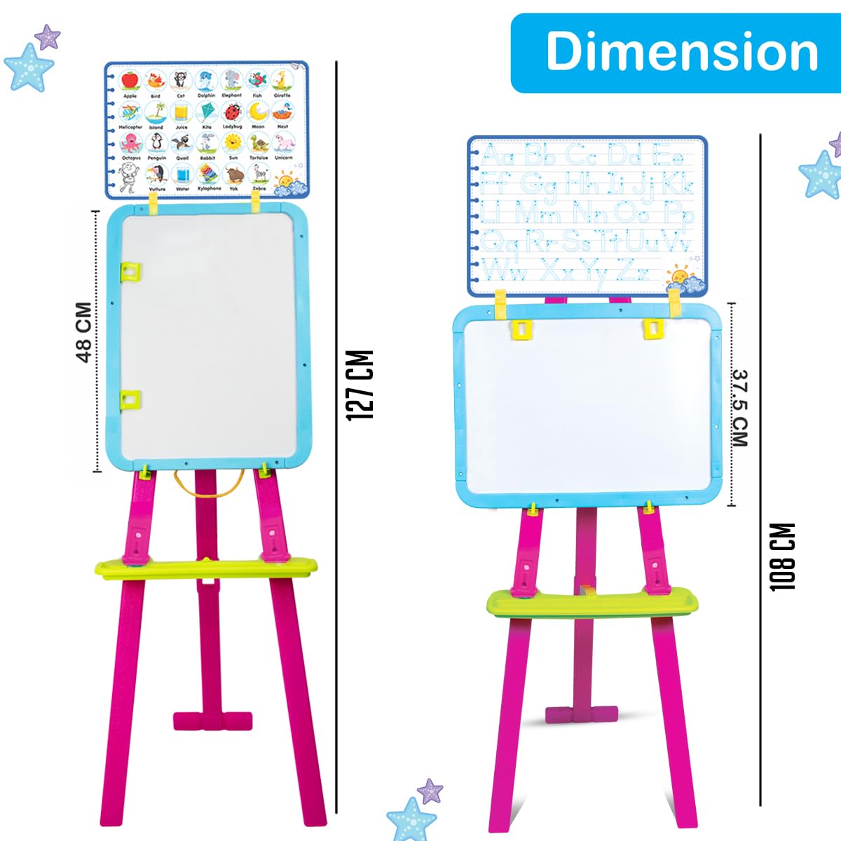 Jam & Honey 5-in-1 Kids Easel Board 4+ Years, Double-Sided Magnetic Whiteboard & Chalkboard, Alphabets & Numbers Learning Toy, BIS Certified Safe, Cyan Magenta 4