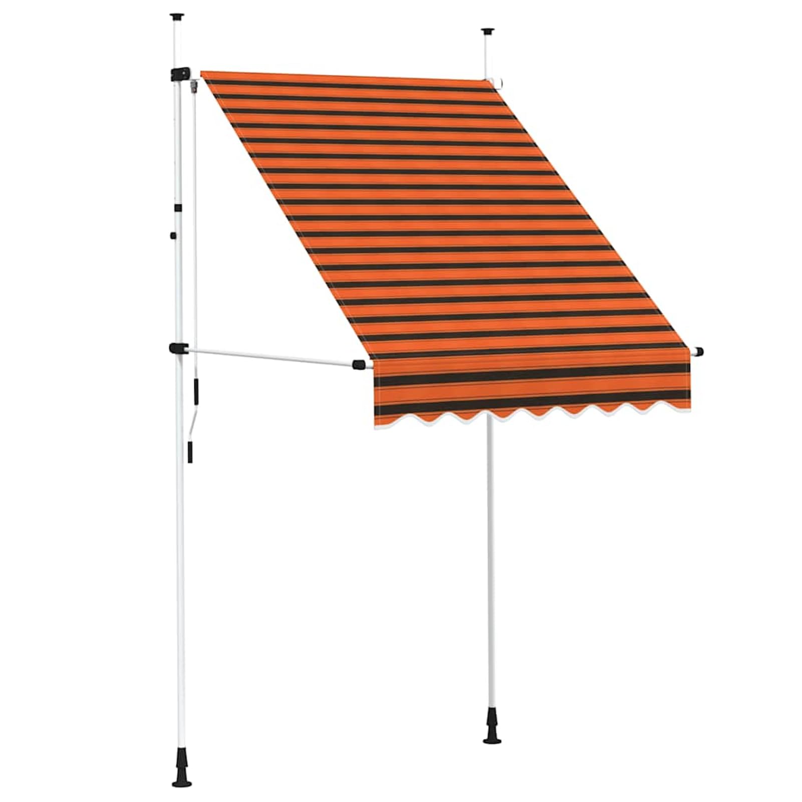 Wysuwana markiza balkonowa, obsługiwana ręcznie, 150 cm, pomarańczowa i brązowa, bez wiercenia, z korbą ręczną, aluminiowa markiza odporna na promieniowanie UV, regulacja wysokości i działanie