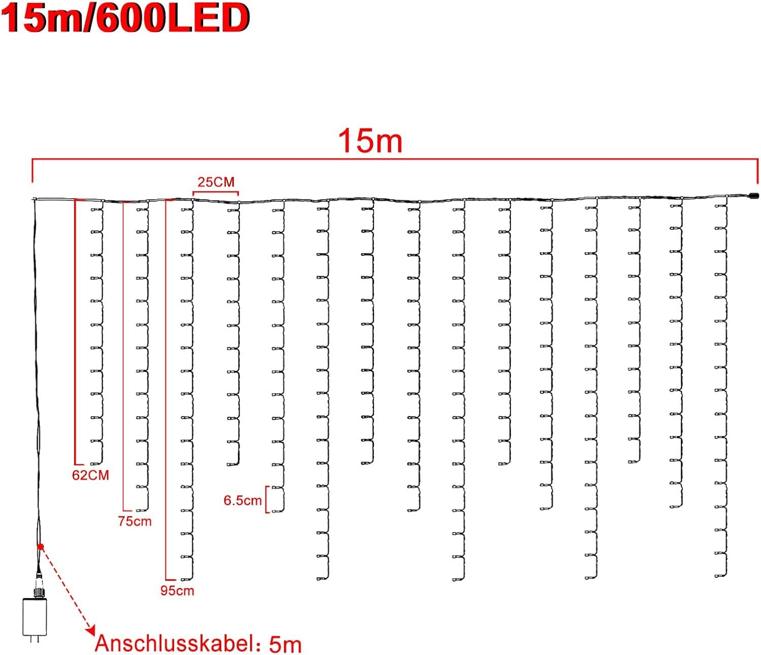 UISEBRT Tenda Luminosa Esterna 15M 600 LED, Catena Luci Nataliazie con 8 Modalità, IP44 impermeabile, Bianco Caldo, per Interno, Esterno, Giardino, Natale, Matrimonio, Feste, Halloween