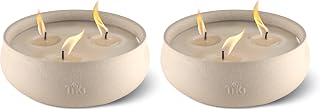 TIKI Citronella Candle 2-Pack: 7-Inch White Wax Bowls with Concrete Finish - Long-Lasting Outdoor Patio Deck Garden Camping Lights