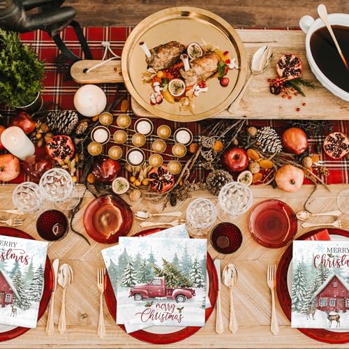 40Pcs Christmas Napkins - Christmas Party Supplies Winter Snowflake Paper Napkins Red Christmas Truck Xmas Tree Theme Decoration for Xmas Winter Holiday Party Supplies – Image 4