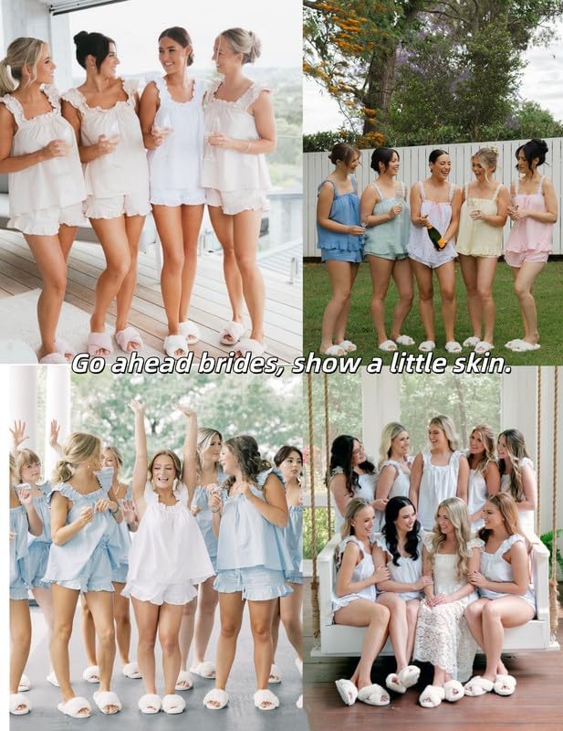 Marvmys Womens Pajamas Set 2 Piece Ruffle Bridal Cute Pajamas Sexy Tank Top and Shorts Bride Sleepwear Set S-2XL - Image 6