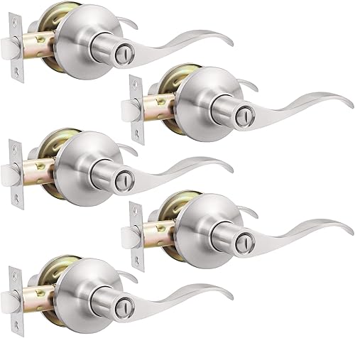 Miniatura 8 de GOBEKOR Paquete de 6 manijas de puerta de níquel satinado para diestros, palancas interiores sin giro, manija de puerta de armario