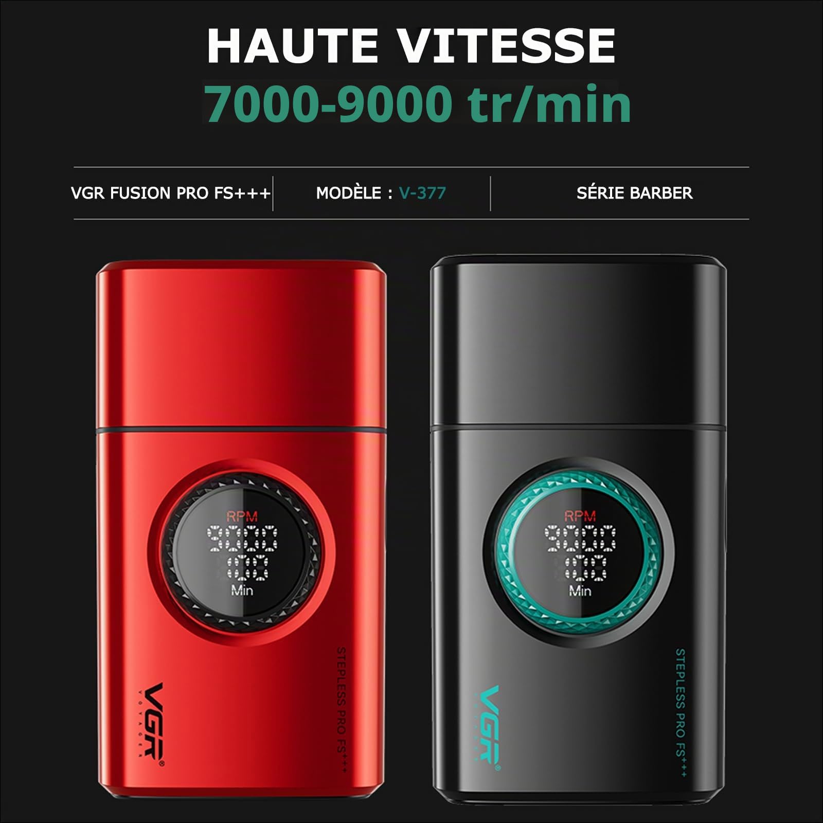 VGR 377 Rasoir Électrique pour Homme, Moteur à 21 Vitesses 9000 Tr/min,Noir