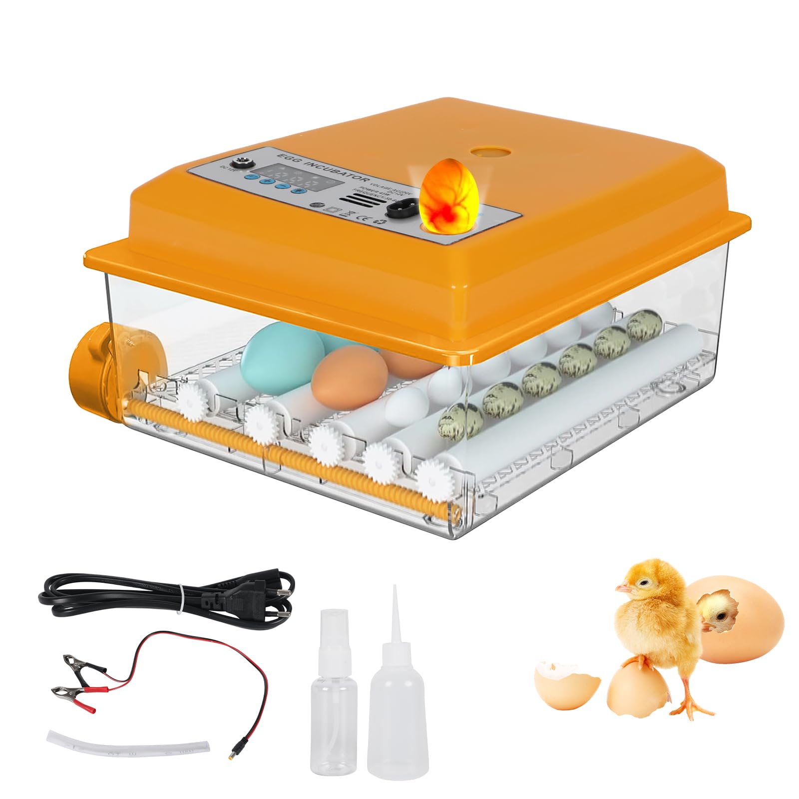 Incubadora totalmente automática para pollos, con sistema de rotación automático y control de temperatura, incubadora de huevos para 12-16 huevos (amarillo 16)