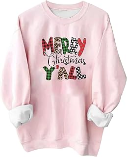 Generic Christmas Sweatshirts for Women Casual Round Neck Comfy Elegant Pullover Ladies Classic Plus Size Loose Fitting Fashion Printed Sweatshirt Long Sleeve Holiday Vacation Graphic Tees Tops
